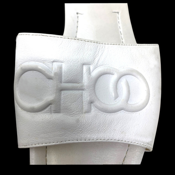 Jimmy Choo Tiaret Flat Sandals Size 40 US 10 White Calf Leather Dust Bag Boxed - Picture 4 of 13